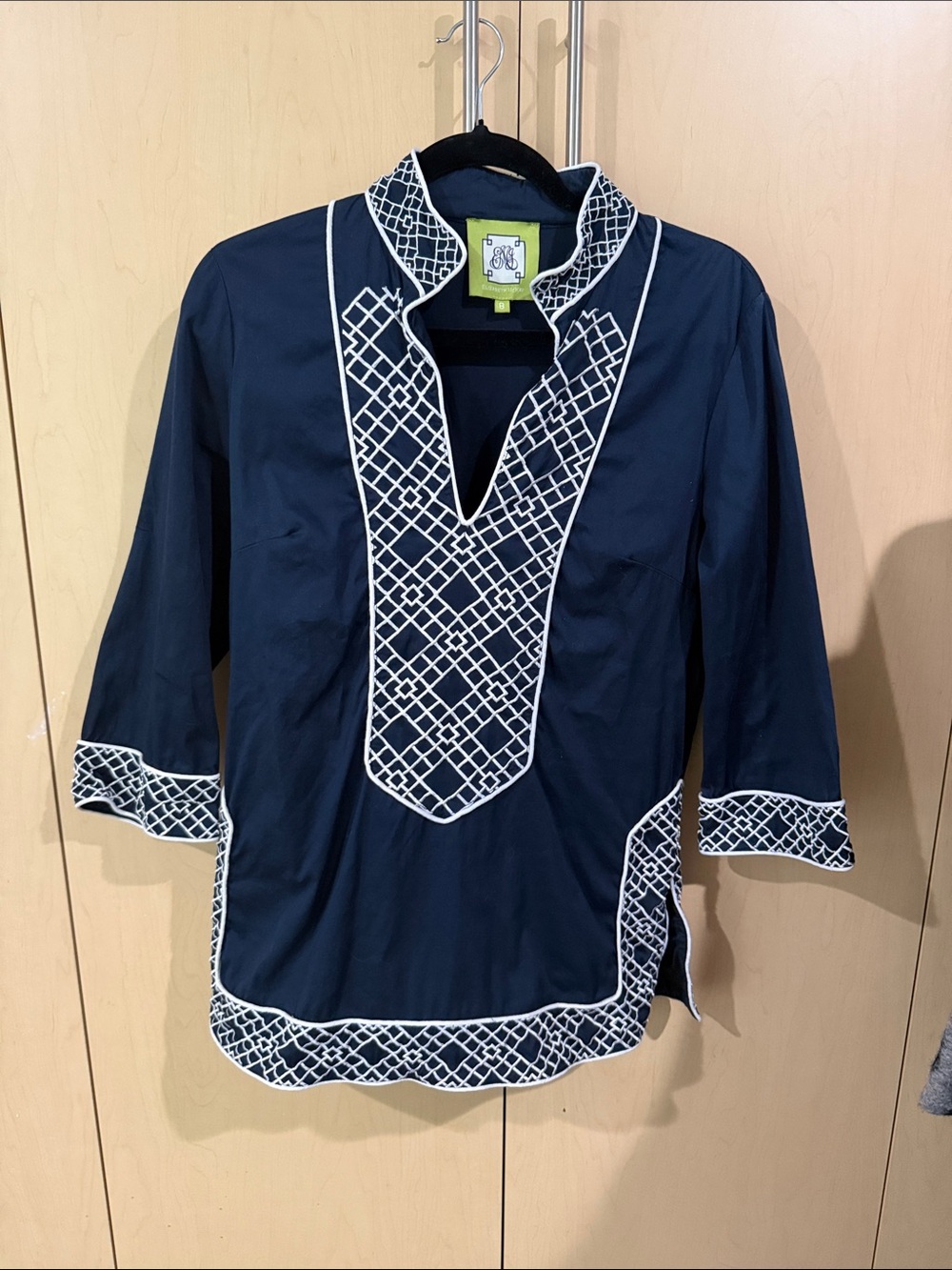 Elizabeth McKay Navy Tunic with White Lattice Trim